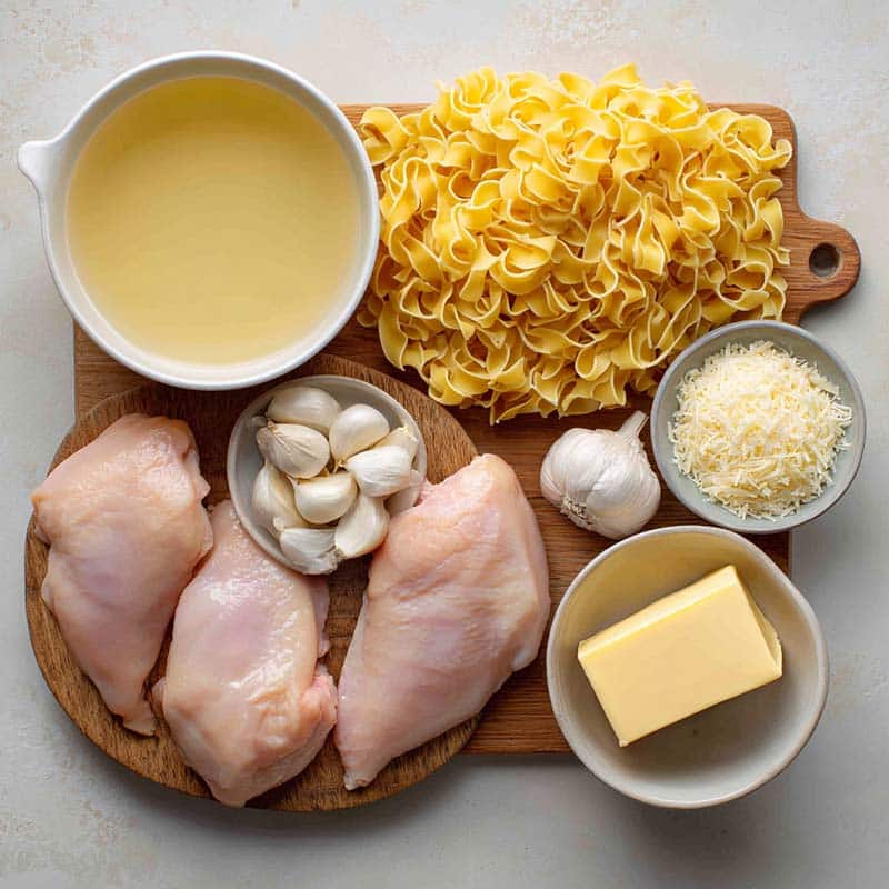 Ingredients for One Pan Chicken with Buttered Noodles