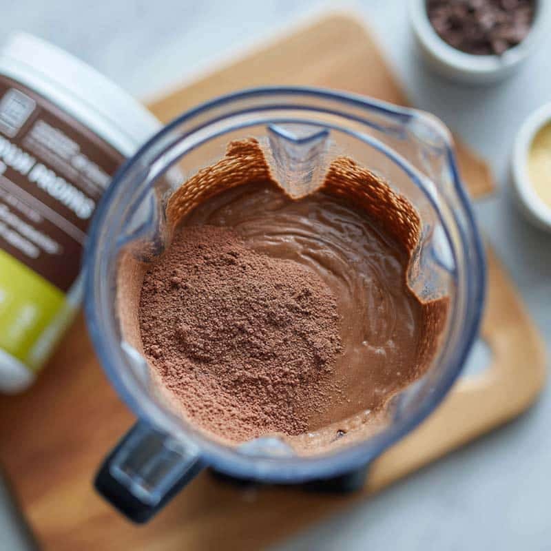 Blending brownie batter made with cottage cheese and protein powder