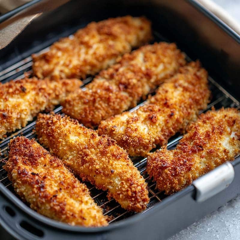Breaded tenders in air fryer before cooking