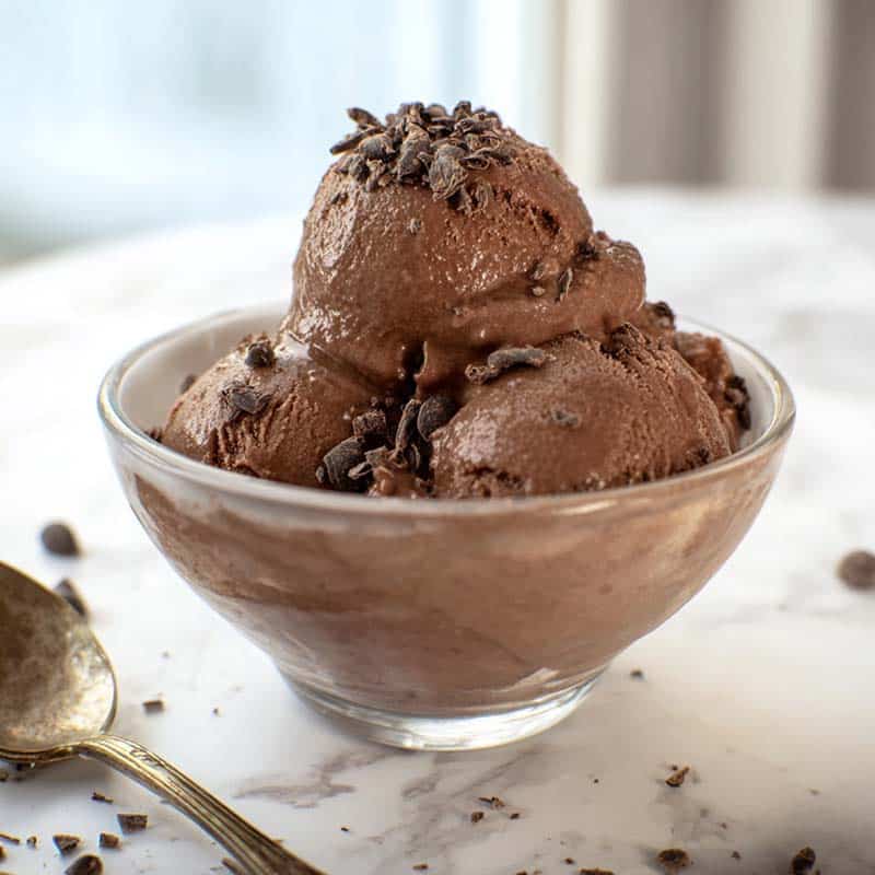 High protein chocolate ice cream in bowl