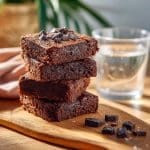 High protein cottage cheese brownies stacked with chocolate chunks