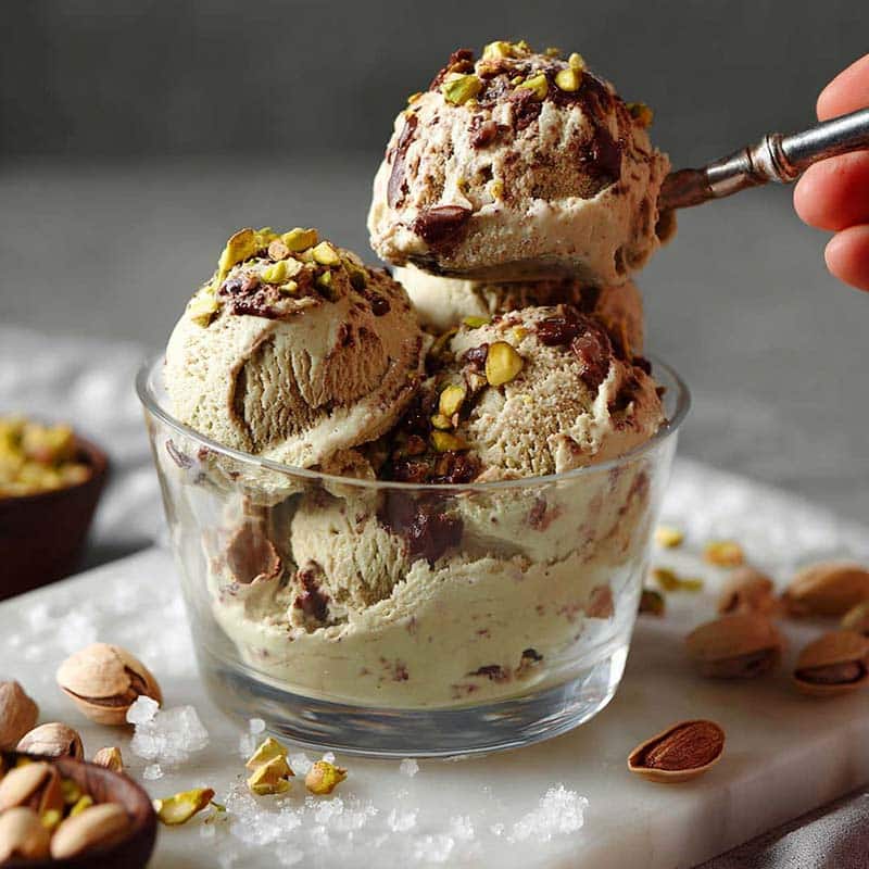 Recipe card for high protein pistachio ice cream