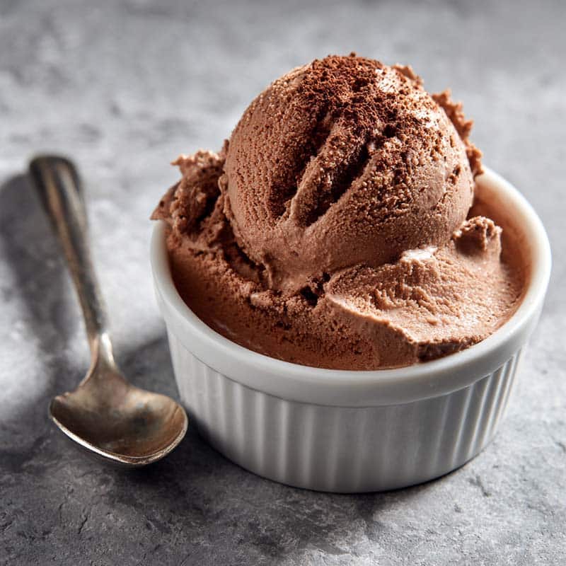 Scoop of high protein chocolate ice cream