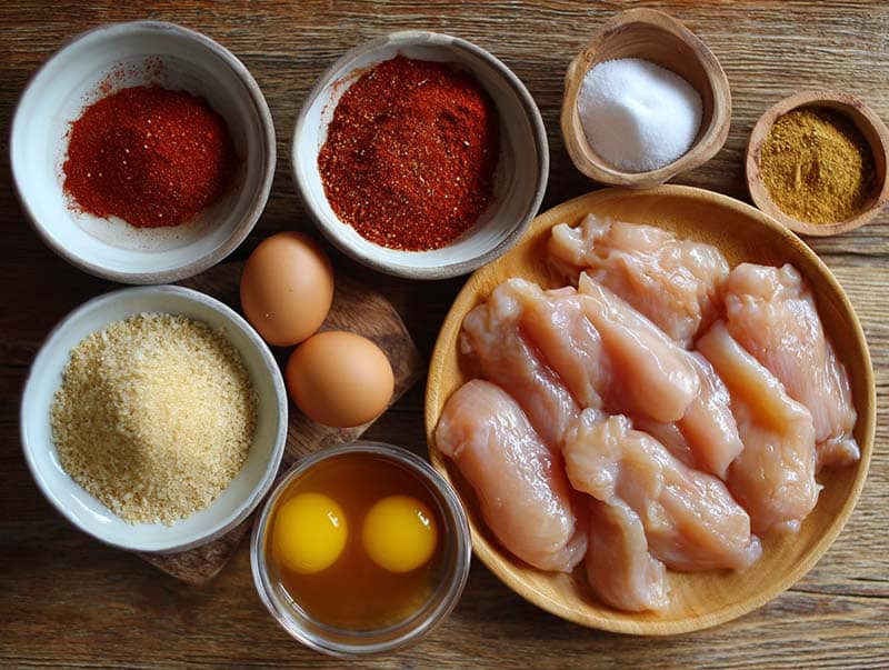 Ingredients for baked honey hot chicken tenders