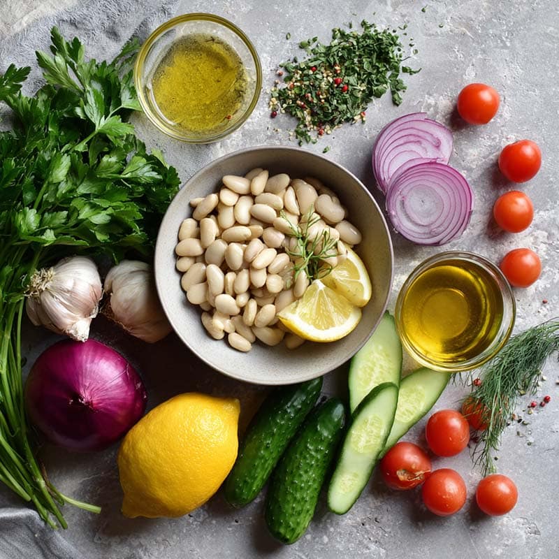 Ingredients for butter bean salad with vinaigrette