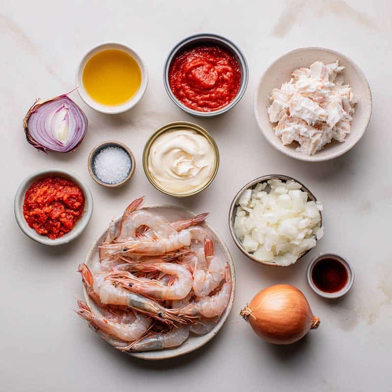 Ingredients for creamy crab and shrimp seafood bisque