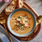 Creamy crab and shrimp seafood bisque in a bowl
