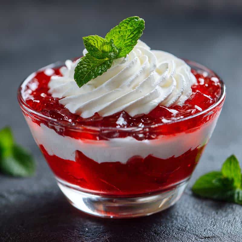 Fluffy Jello Protein Dessert in glass bowl
