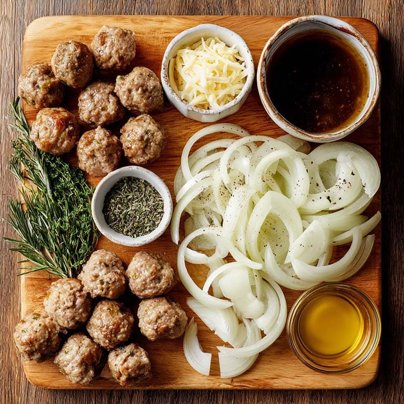 french-onion-meatballs-ingredients Ingredients for crock pot French onion meatballs