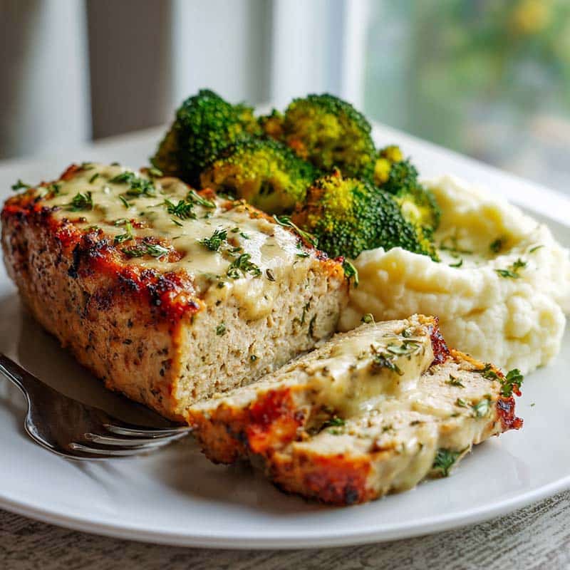 garlic parmesan chicken meatloaf with healthy sides