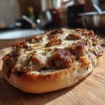 Old school pizza burger on vintage cafeteria tray
