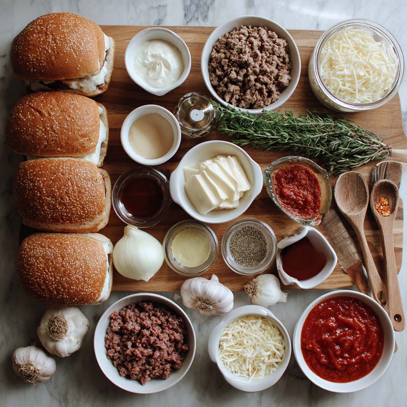 Ingredients for high-protein old school pizza burgers