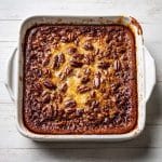 pecan pie dump cake fresh out of the oven