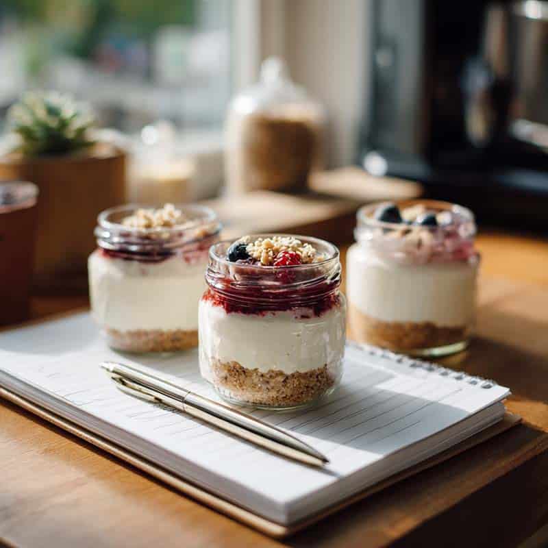 high protein cheesecake recipe card setup
