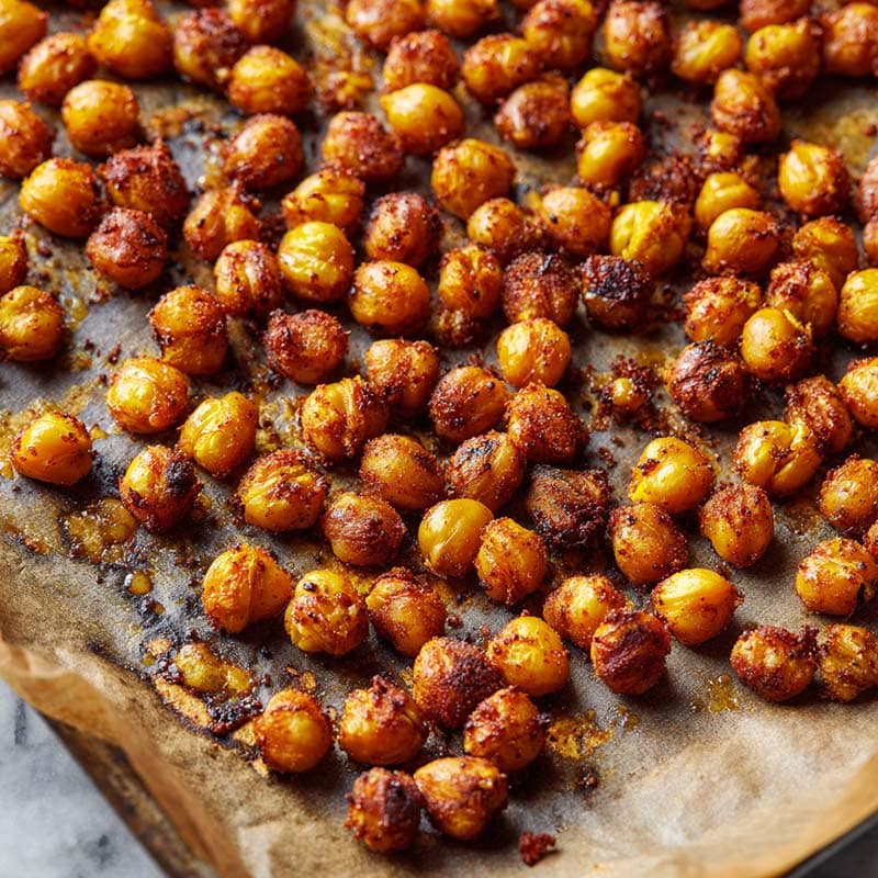 Crispy roasted turmeric chickpeas fresh out of the oven