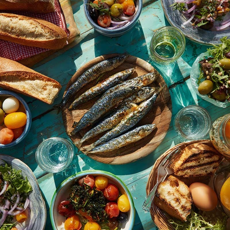Sardine Girl Summer Recipes spread on outdoor summer table