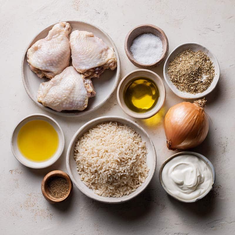 ingredients for smothered chicken and rice