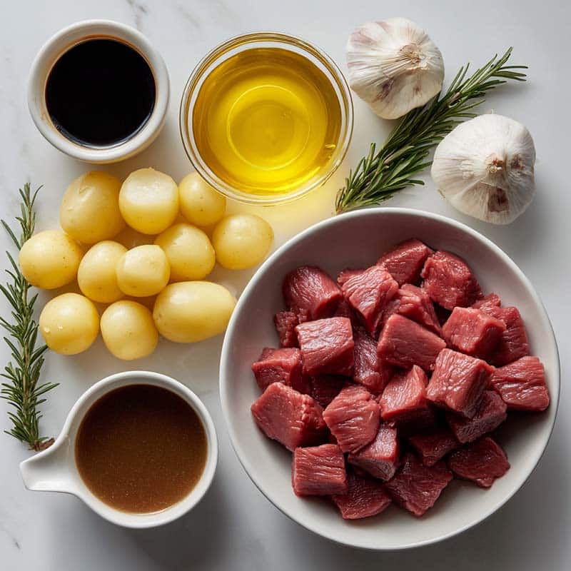Crockpot steak and potato ingredients laid out