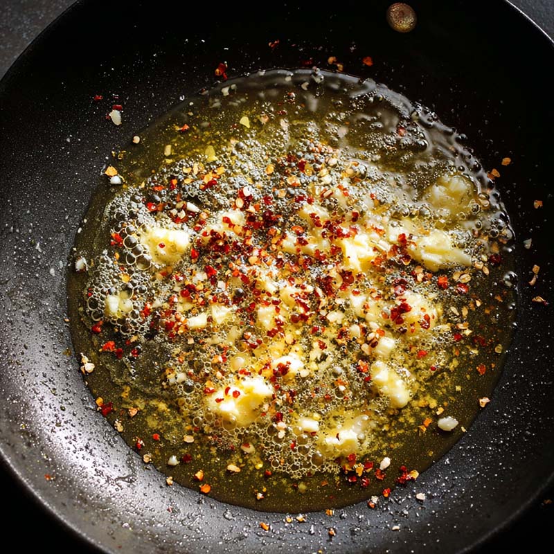 Garlic butter sauce in skillet