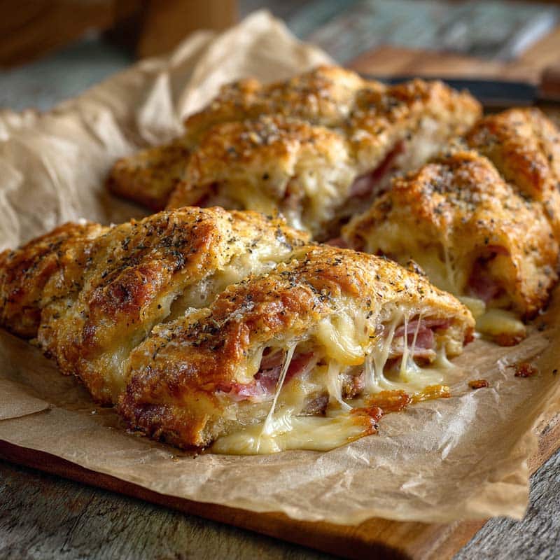 Reuben Crescent Bake with melted Swiss cheese