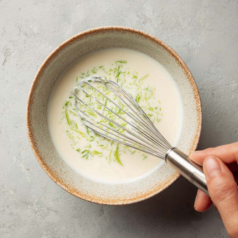 Coconut lime drizzle being mixed
