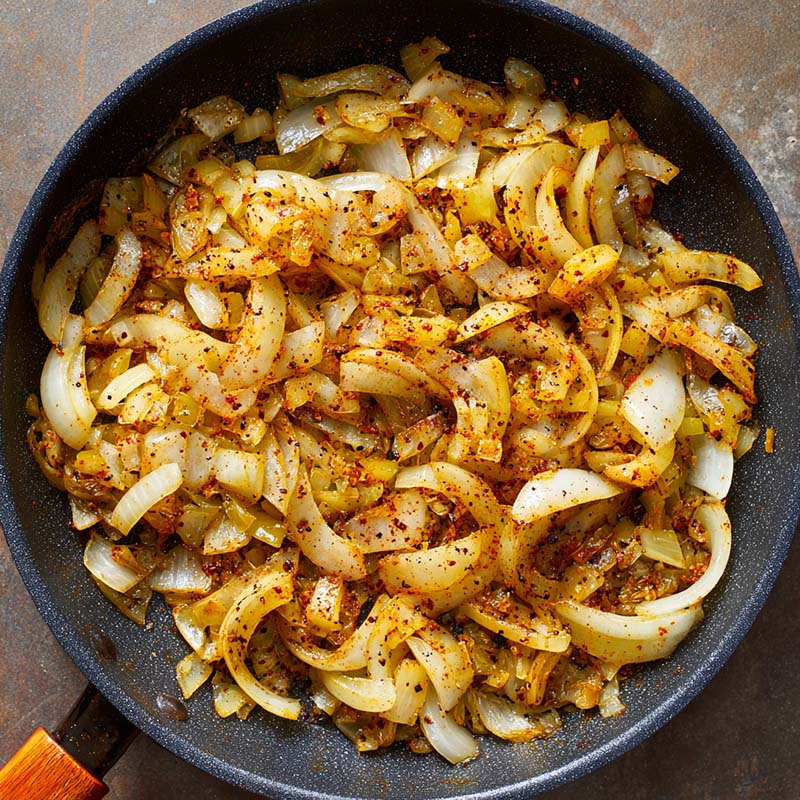 Sautéing onions, garlic, and spices for chicken spaghetti