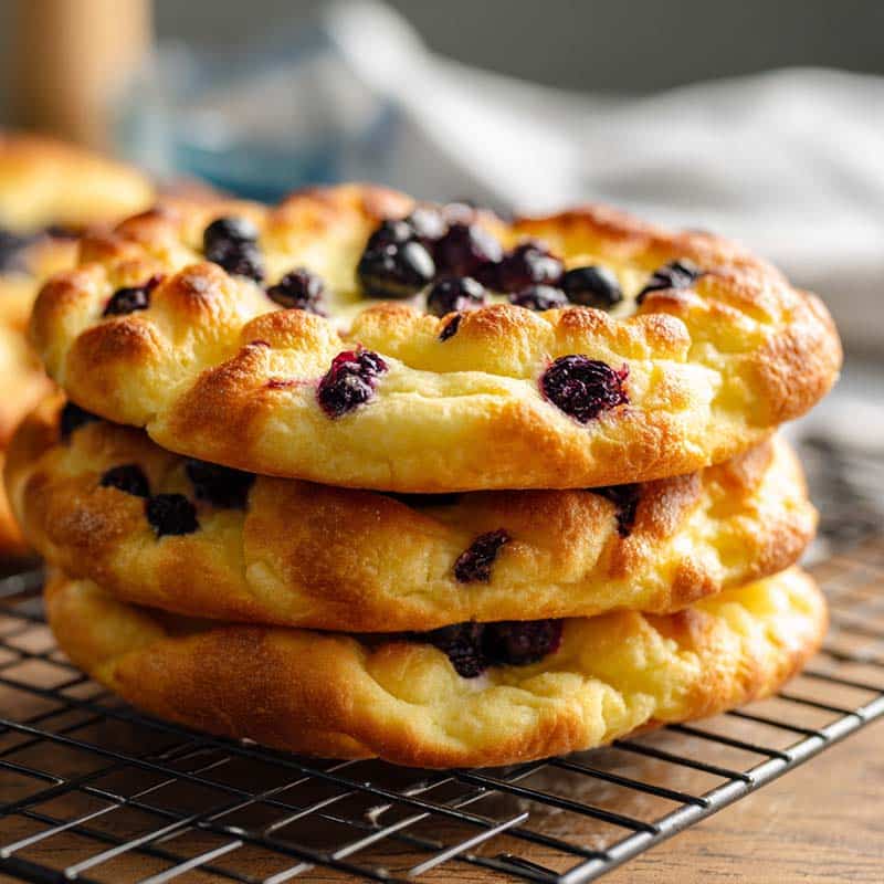 Blueberry cloud bread cooling on rack