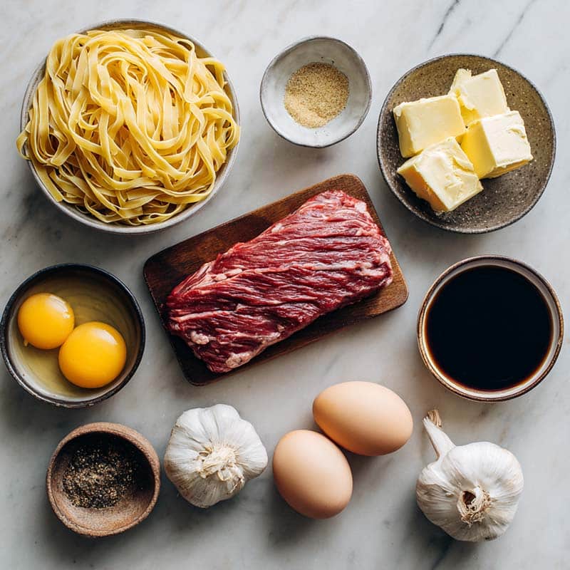 Garlic butter steak noodle ingredients