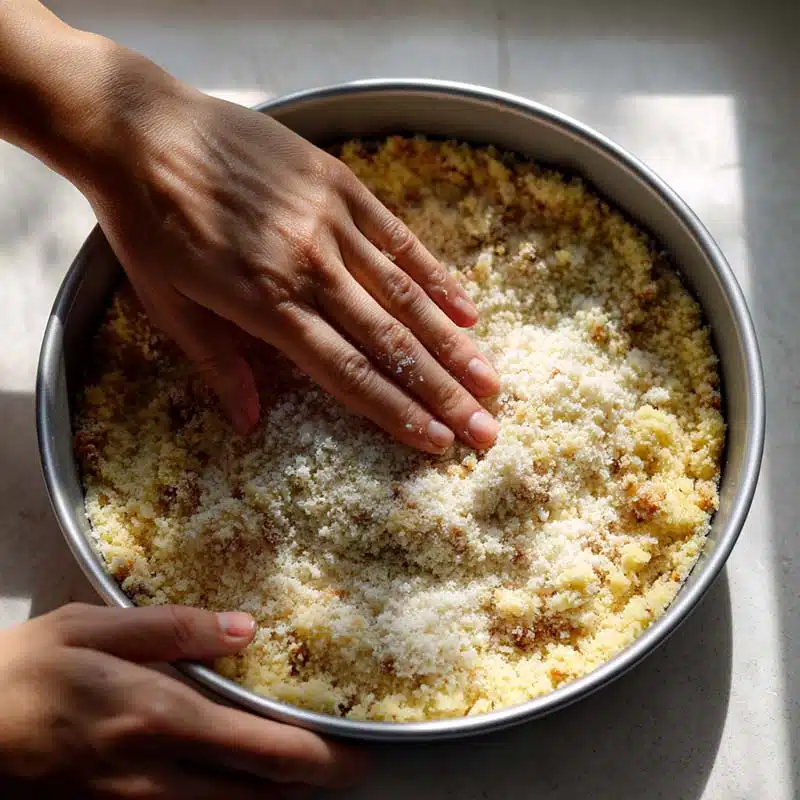 pressing cheesecake crust into springform pan