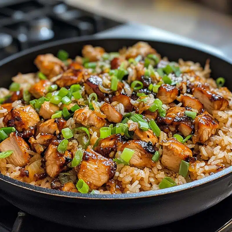 one-pan bold honey bbq chicken rice in skillet