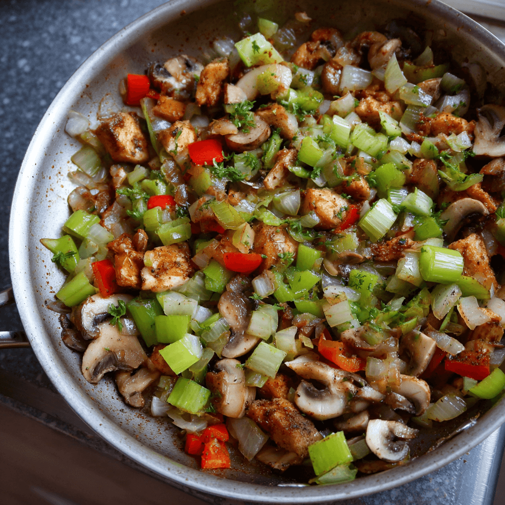 Sautéing vegetables for old fashioned Swiss steak