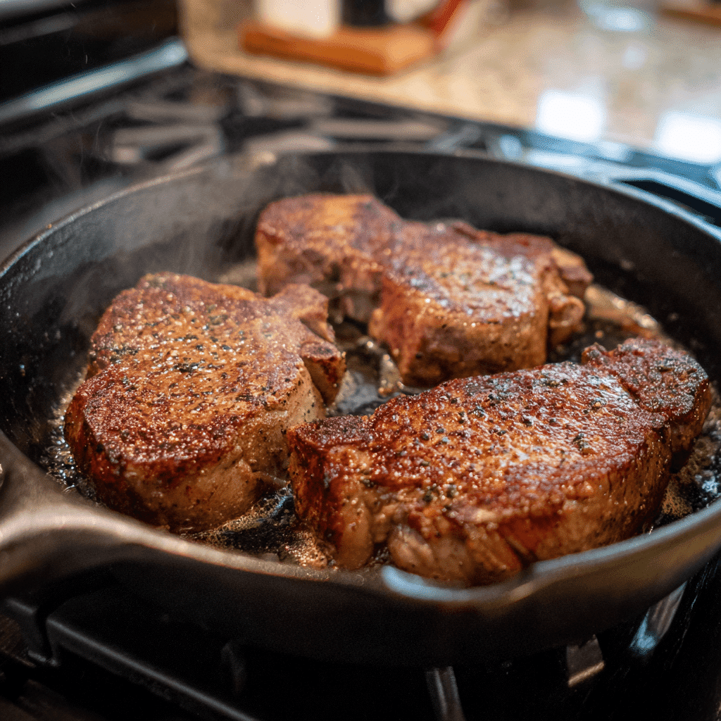 Browning steak for old fashioned Swiss steak recipe