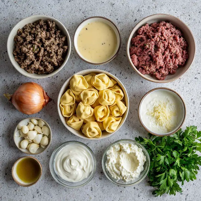 ingredients for beef stroganoff tortellini recipe