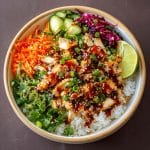 Served Sweet Chili Chicken Bowl with Coconut Lime Drizzle