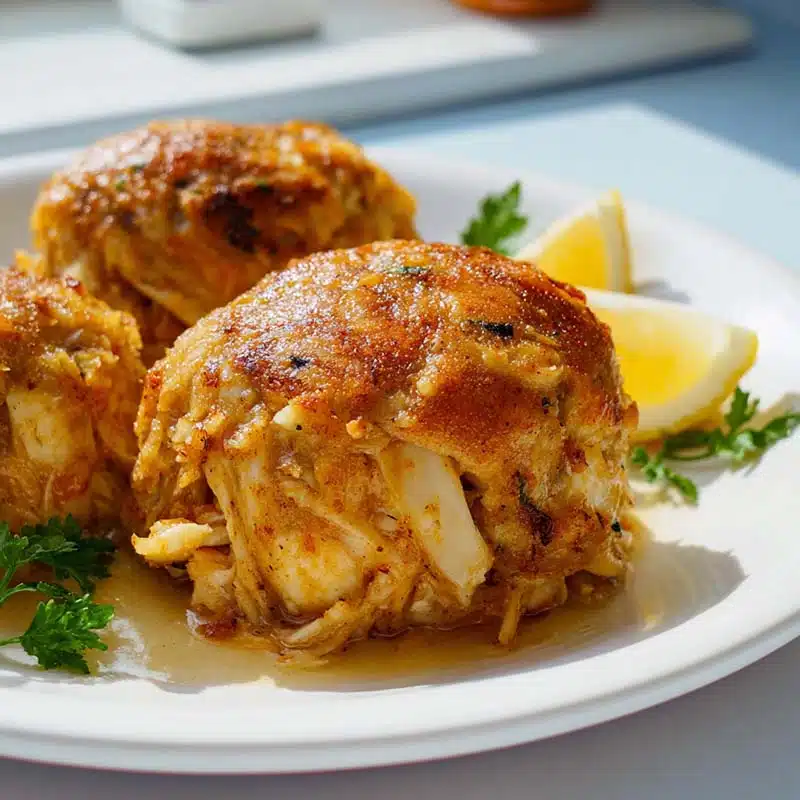 crab bomb recipe plated with lemon and parsley