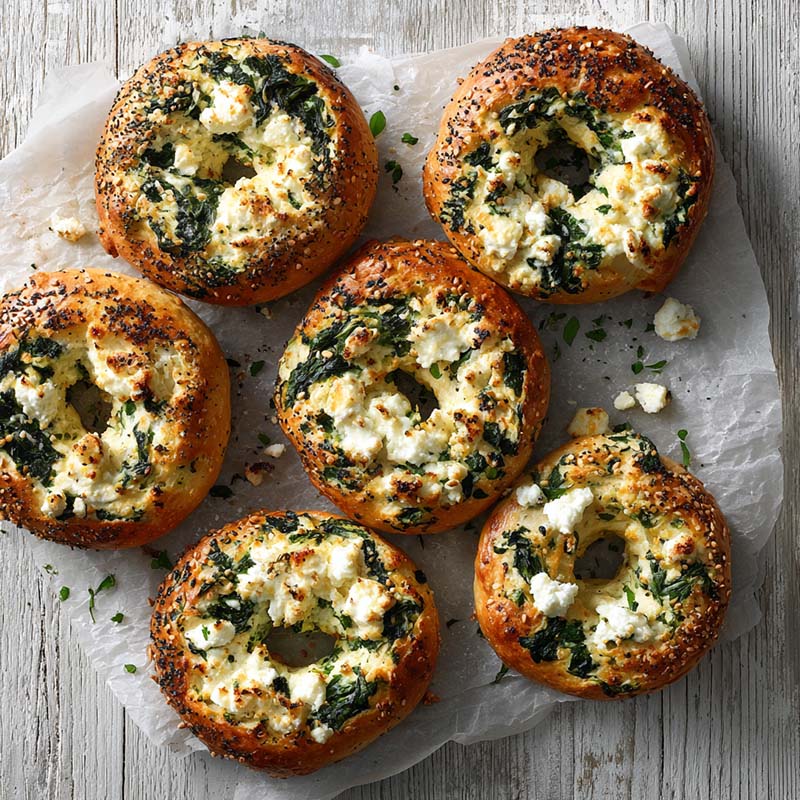 spinach-cottage-cheese-bagels-recipe.jpg six spinach cottage cheese bagels on parchment